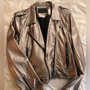 Faux Metallic Pewter Blank NYC Leather Moto Jacket